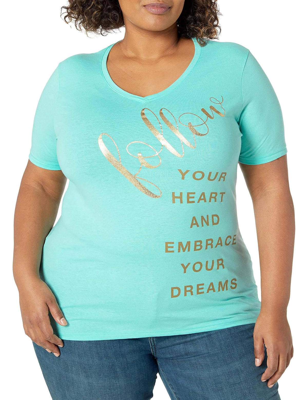 JUST MY SIZE Women's Size Plus Printed Short-Sleeve V-Neck T-Shirt