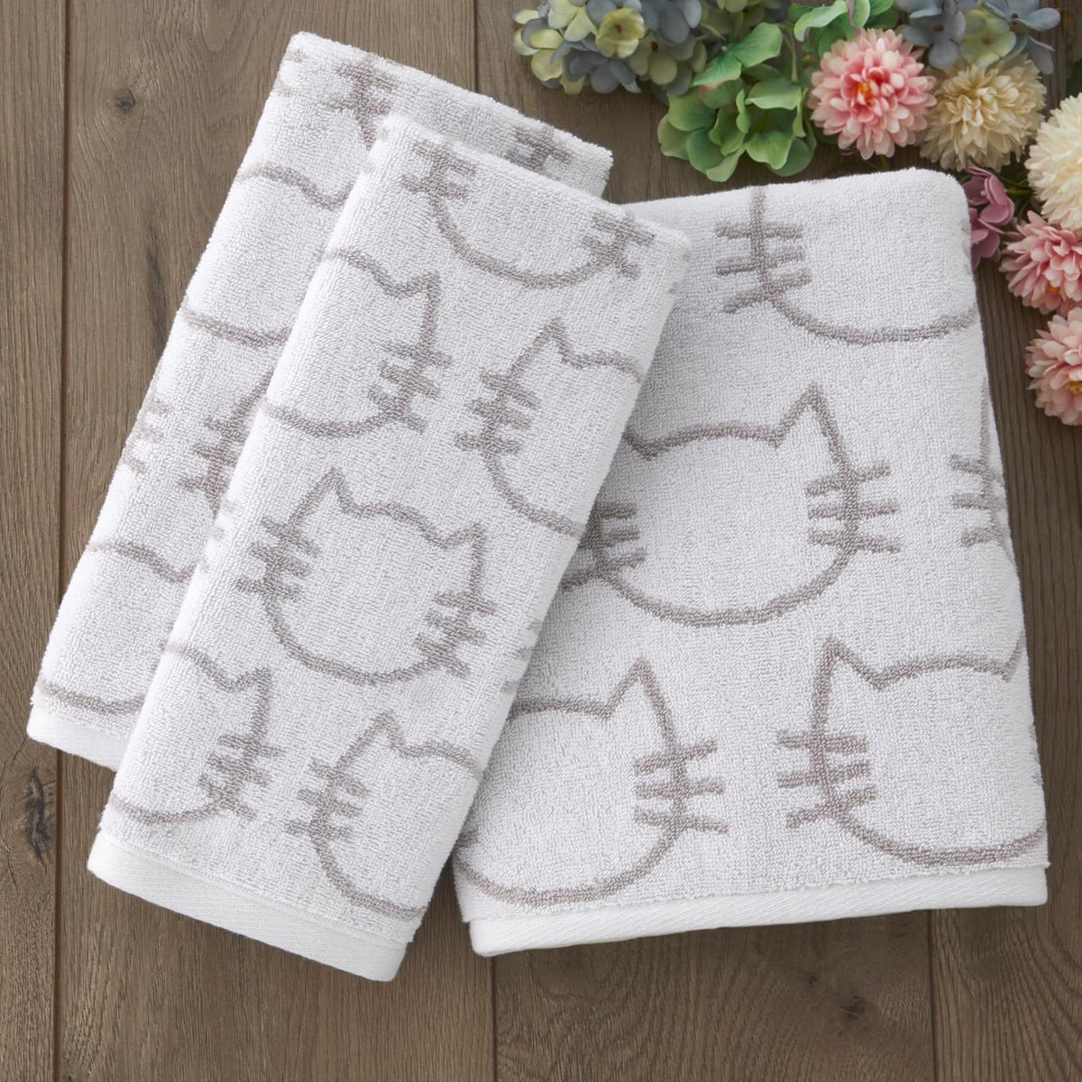 SKL Home - Juego de 2 Toallas de Mano para Gatos, para baño, Cocina, Bar y Regalo, Blanco/Gris