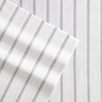 Stone Cottage, Cottage, Trenton Stripe, Doble, 1 | 100% percal de algodón, sábana bajera de bolsillo profundo, tamaño matrimonial, sábana encimera y fundas de almohada