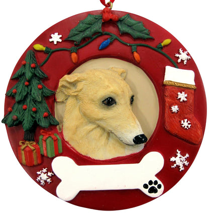 E&S Pets Greyhound - Adorno de Navidad con Forma de Corona Blanca y Cervatillo con Forma de Corona fácilmente Personalizable, Regalo único para Amantes del Galgo