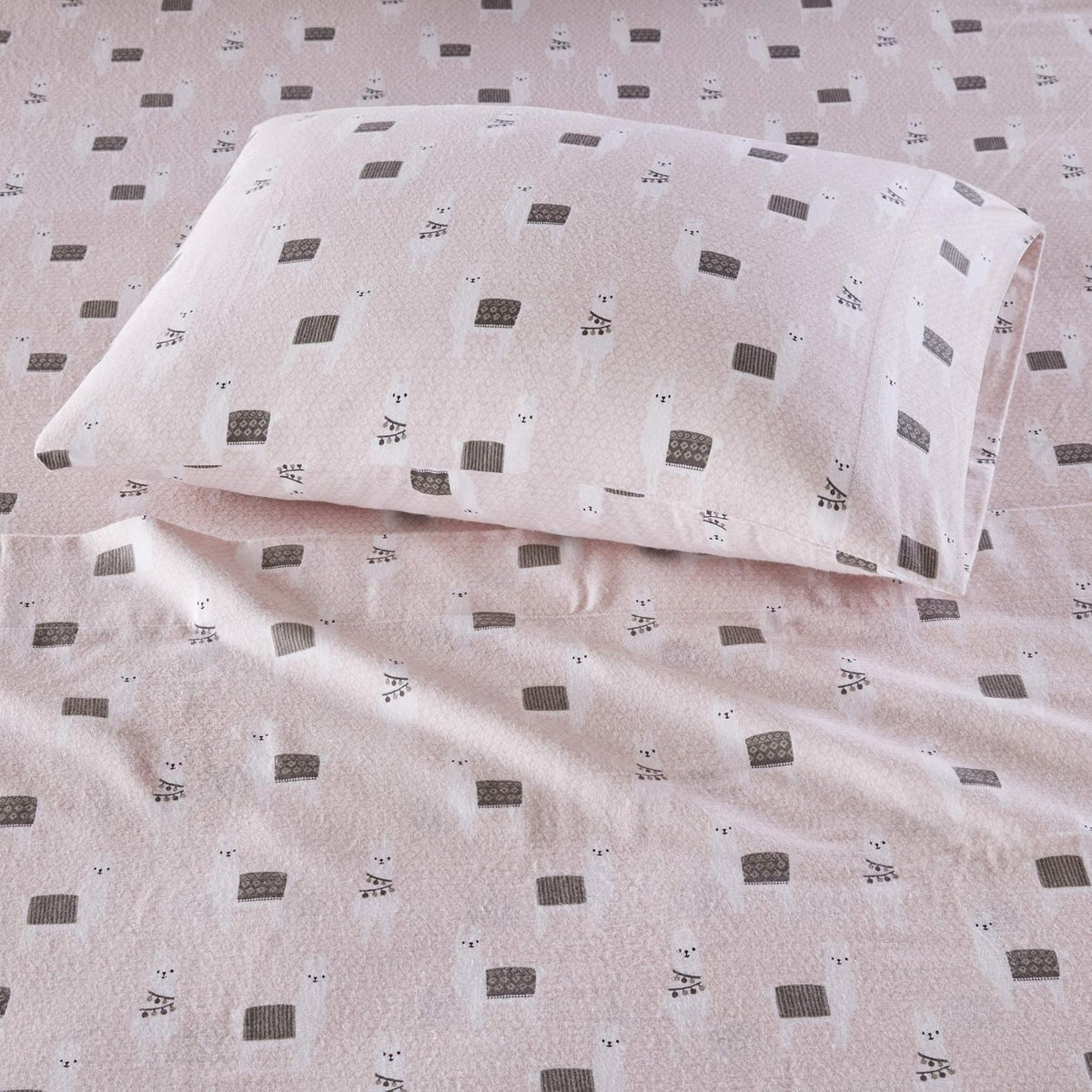 Juego de sábanas de Franela de algodón con diseño Inteligente, Pink Llamas, Queen, 1, 1