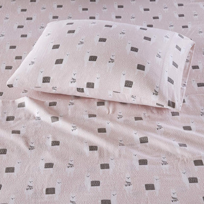 Juego de sábanas de Franela de algodón con diseño Inteligente, Pink Llamas, Queen, 1, 1