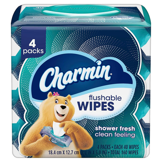 Charmin Flushable Wipes, 4 packs of 40 Flushable Wipes, 160 Total Wipes (Packaging May Vary)