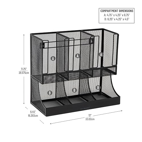 Mind Reader “Flume” Organizador de 6 compartimentos para condimentos y tazas, Malla de metal negro., 1