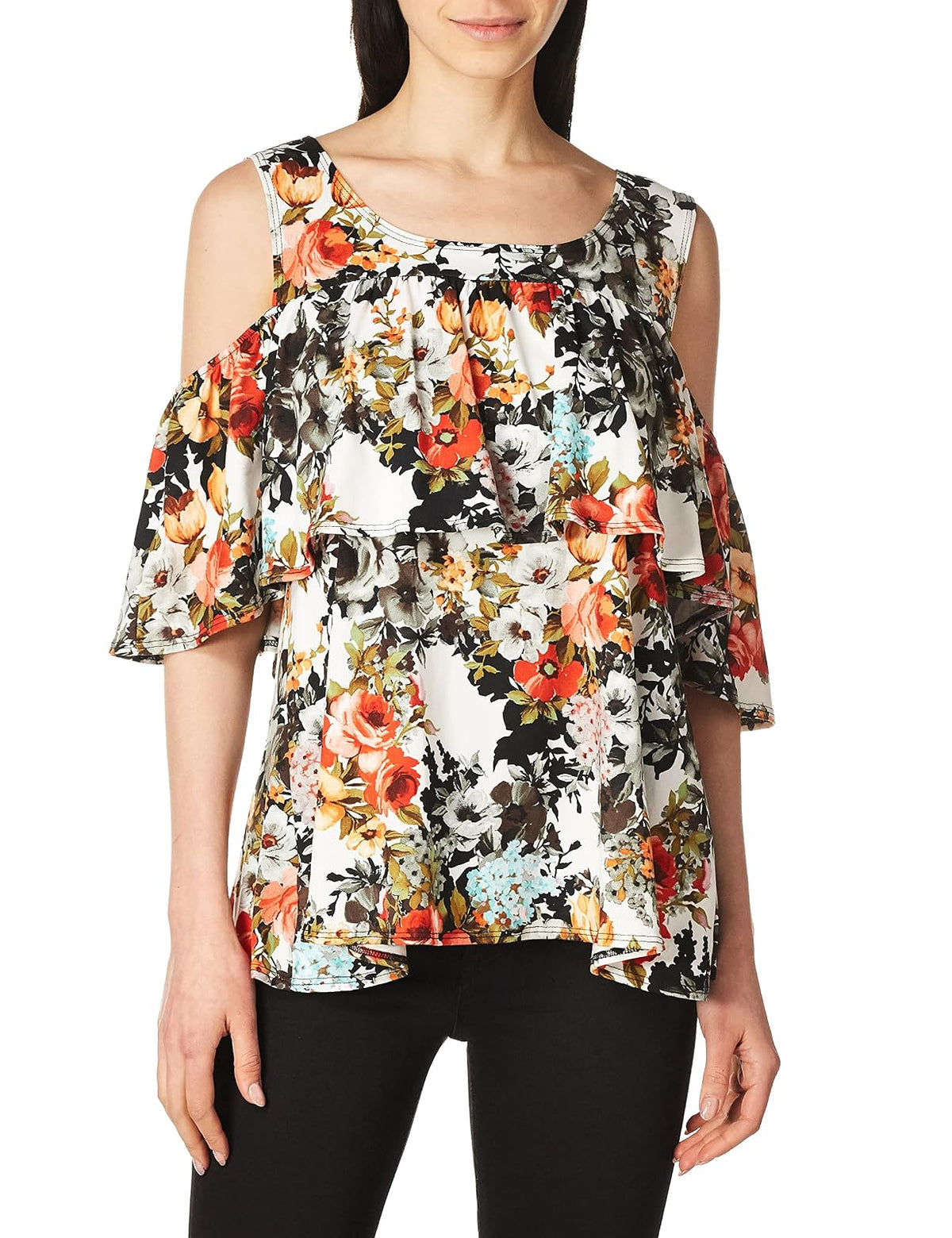 Star Vixen Off/Cold Shoulder Dramatic Ruffle Peasant Top Blusa Mujer