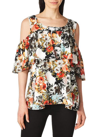 Star Vixen Off/Cold Shoulder Dramatic Ruffle Peasant Top Blusa Mujer