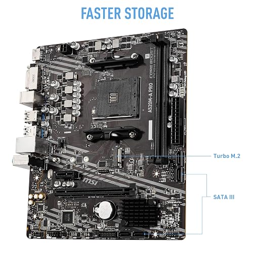 MSI - Tarjeta Madre -A520M-A PRO - MATX - Socket AM4 - Soporta memoria DDR4 hasta DDR4-4600 MHz (OC) MHz -HDMI - 2 DIMM, Memoria Máxima DDR4 (64 GB) - Para AMD