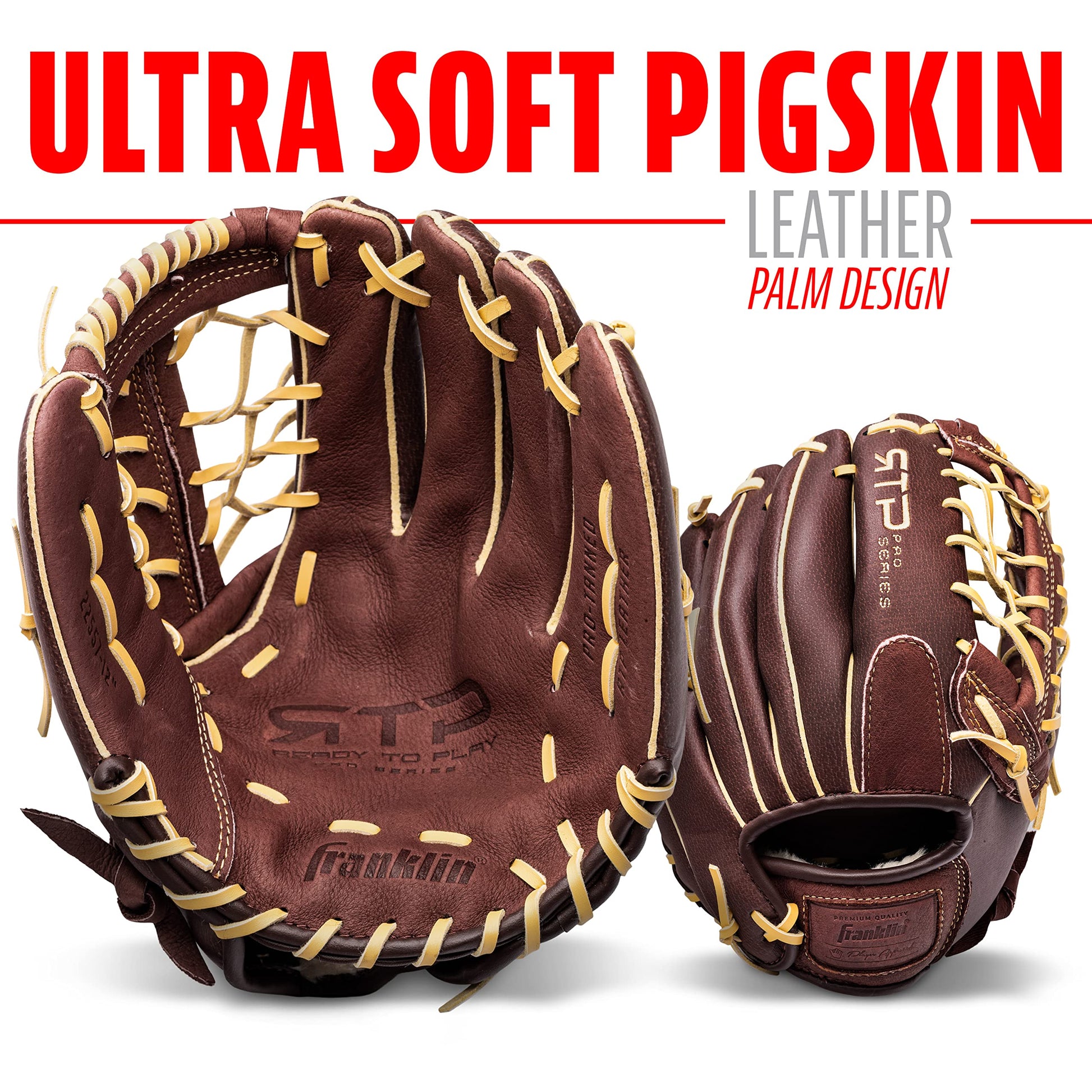 Franklin Sports - Guantes de béisbol RTP Pro - Guante de Campo de béisbol - Guante de Campo/Lanzador - 12 Pulgadas, café