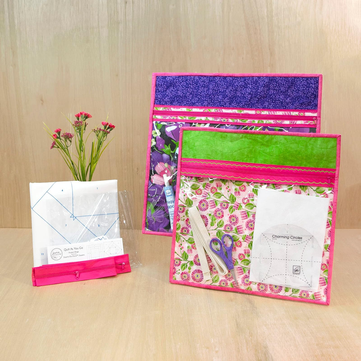 June Tailor Project Bag (2) - Kit de costura Zippity-Do-Do-Do-Do, cierre rosa, L