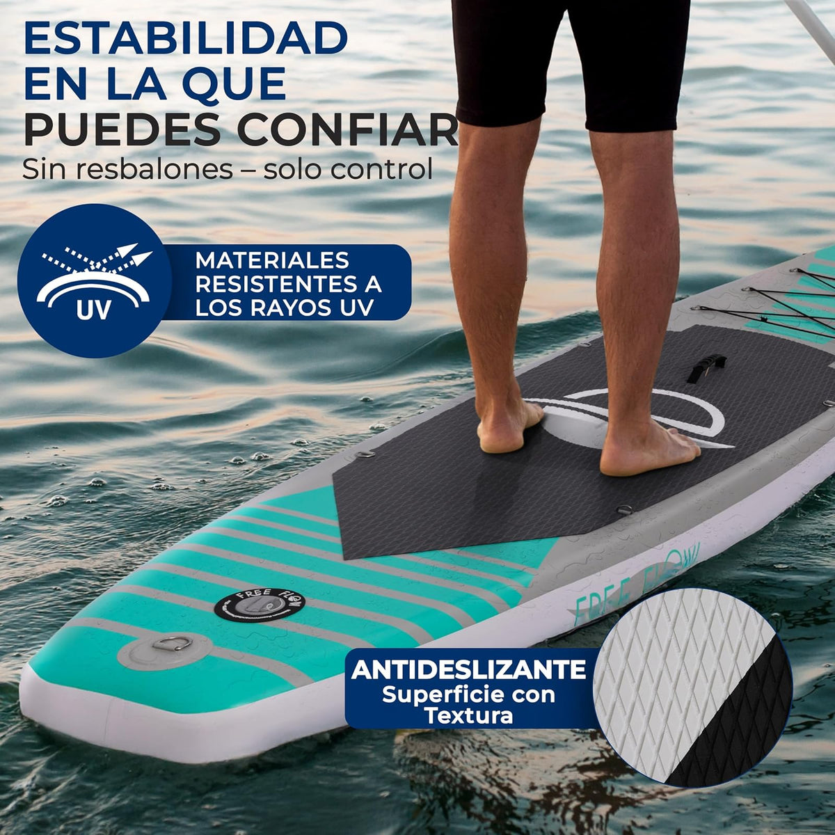 SereneLife - Tabla de Remo Inflable Ultraligera con Accesorios de Sup de Primera Calidad, diseño Extra Ancho Estable con Almohadilla Antideslizante de EVA para jóvenes y Adultos de Todos los Niveles
