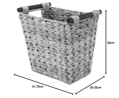 Whitmor Split Rattique - Cesta de basura con asas de madera, color gris lavado