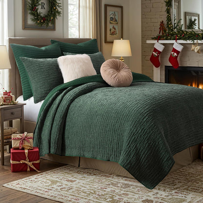 Greenland Home Velvet Crush Juego de Colcha de Chenilla Texturizada - 3 piezas King - Bosque