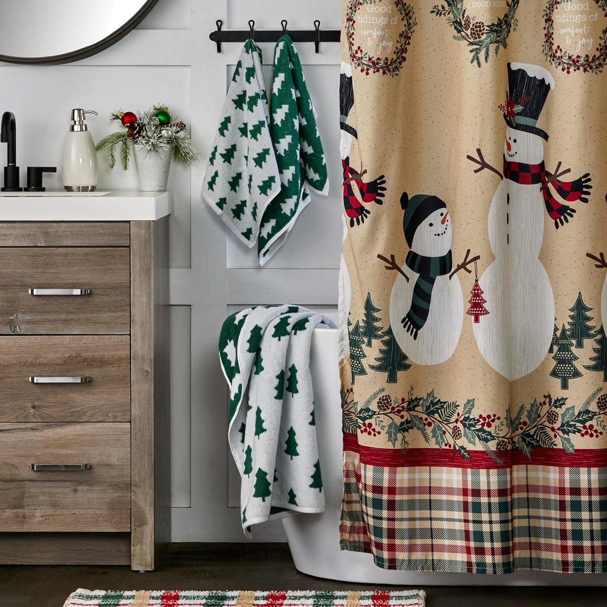 SKL Home - Toalla de baño para otoño/Invierno, Color Verde/Blanco