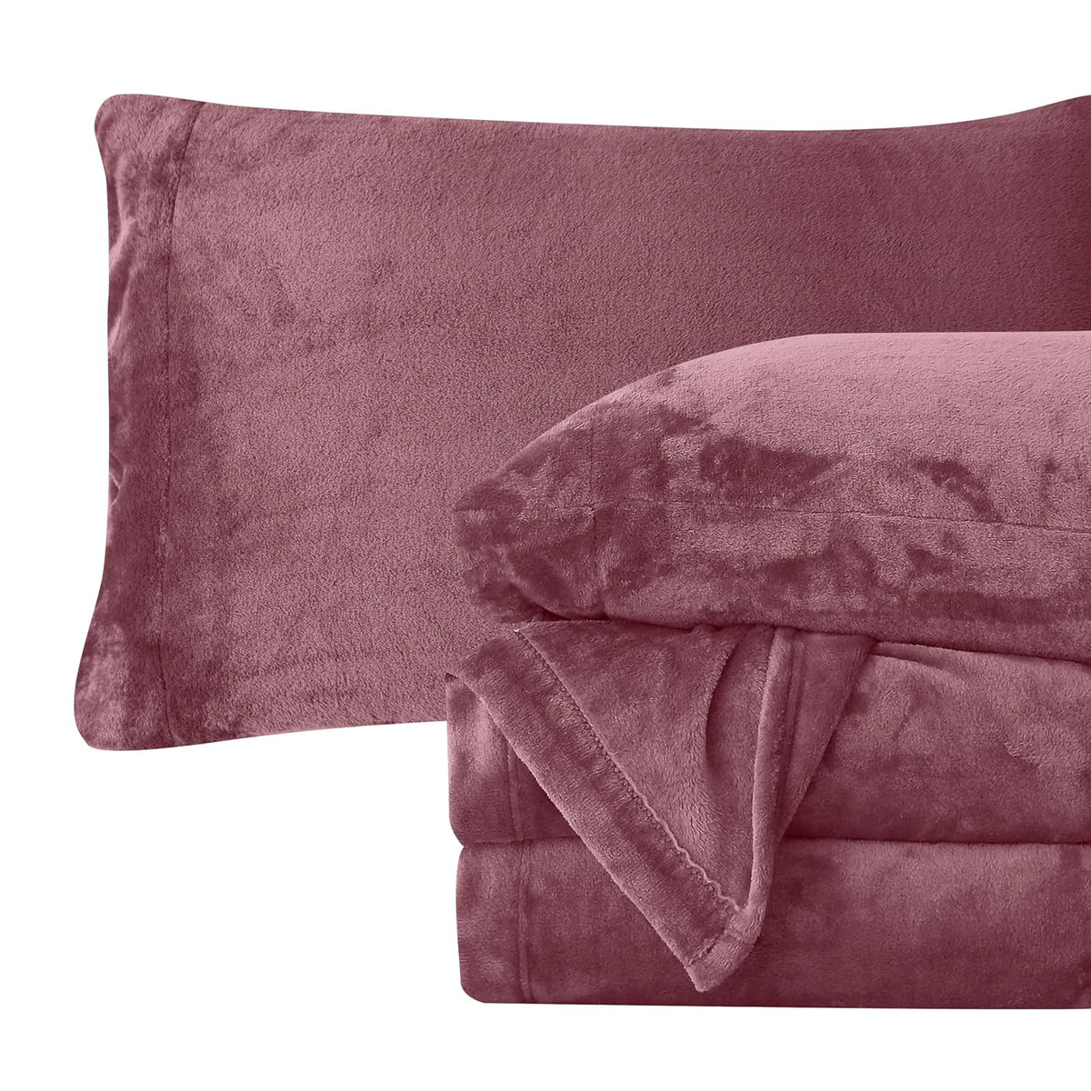 Elegant Comfort Juego de Sábanas de Franela de Terciopelo, 4 Piezas - Rosa - Queen