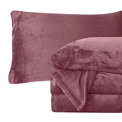 Elegant Comfort Juego de Sábanas de Franela de Terciopelo, 4 Piezas - Rosa - Queen