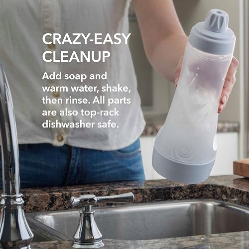 Whiskware - Botella para panqueques, dispensador de masa y mezclador con | Sin ensuciar, apto para lavaplatos, mezcla de ingredientes mientras agitas | Cocina | Camping | Mezclador de masa de gofres