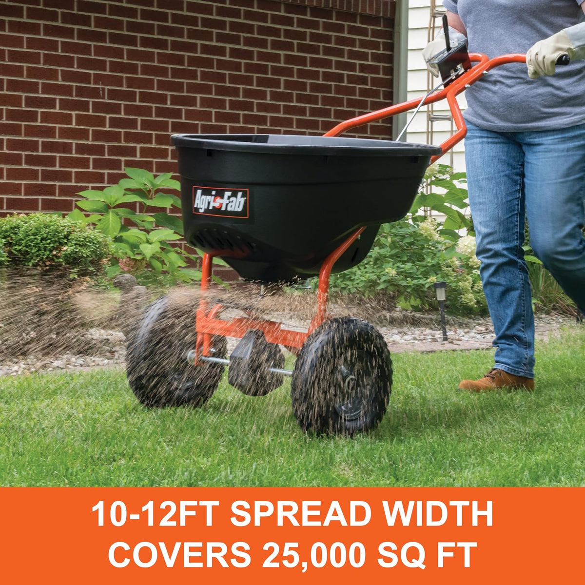 Agri-Fab 45-0614 122 Libras. Esparcidor de transmisión Push Lawn & Garden para Semillas, Fertilizantes, Sal, derretimiento de Hielo; Caminar detrás con Palanca de Control de Flujo fácil de Usar