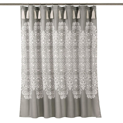 Lush Decor - Cortina de Ducha con medallón Bohemio, diseño Bohemio de Damasco con borlas, 72 x 72 Pulgadas, Color Gris