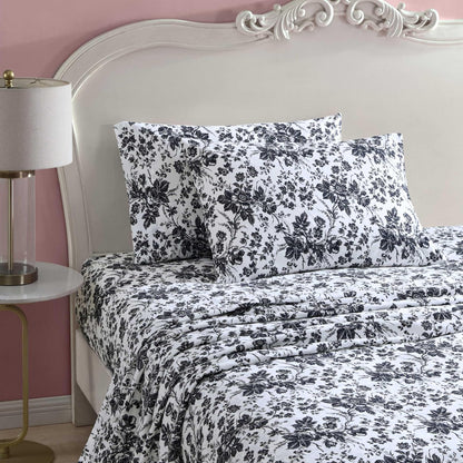 Betsey Johnson - Sábanas de Cama Queen, Suave y Ligera, Resistente a la decoloración y a Las Arrugas (Betseys Toile Black, Queen)