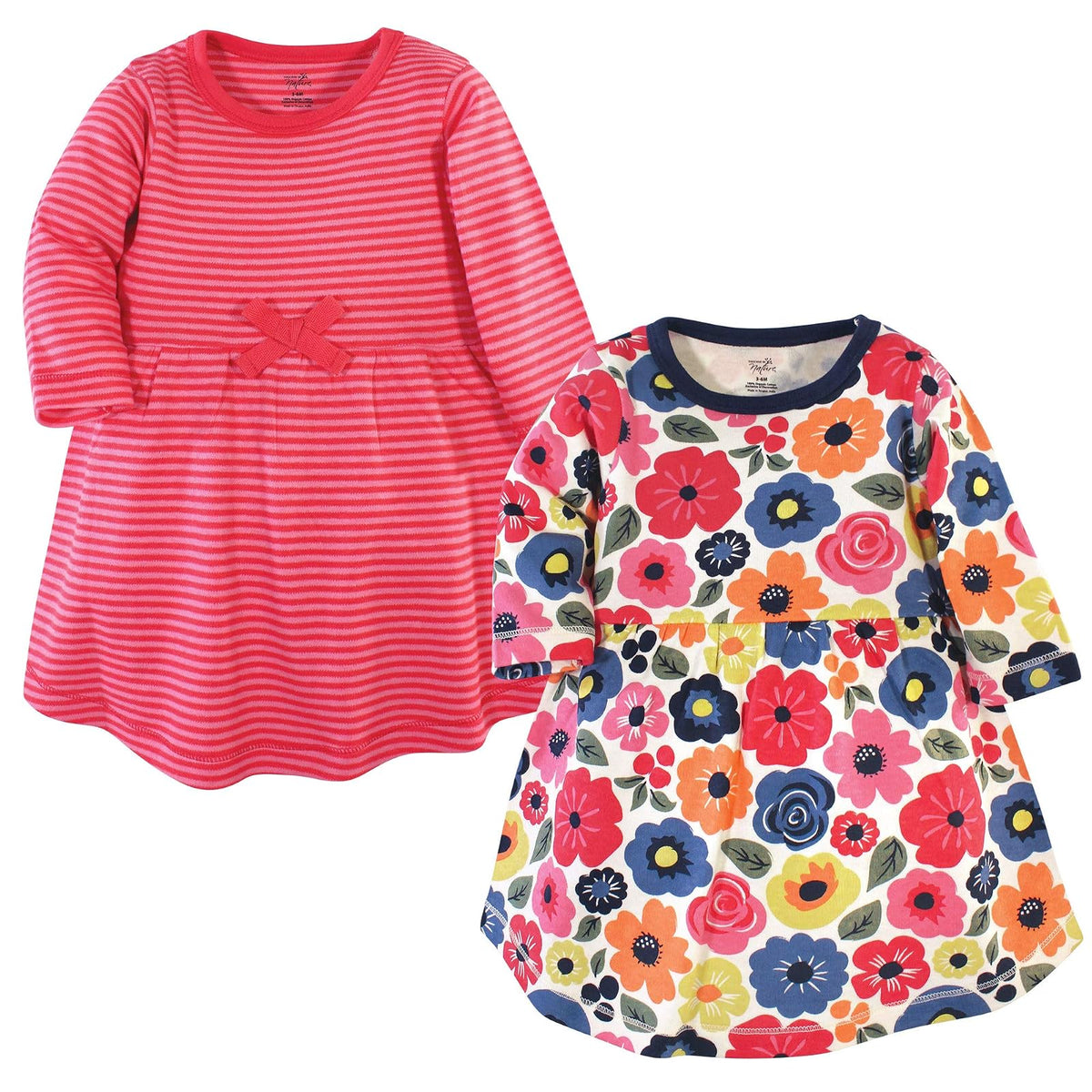 Touched by Nature Paquete de 2 Vestidos de Algodón Orgánico para Niña - 9-12 Meses - Manga larga de flores brillantes para bebés
