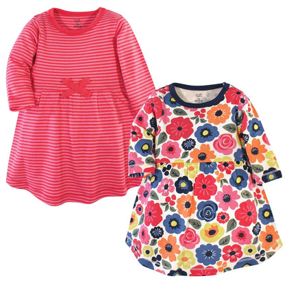 Touched by Nature Paquete de 2 Vestidos de Algodón Orgánico para Niña - 9-12 Meses - Manga larga de flores brillantes para bebés
