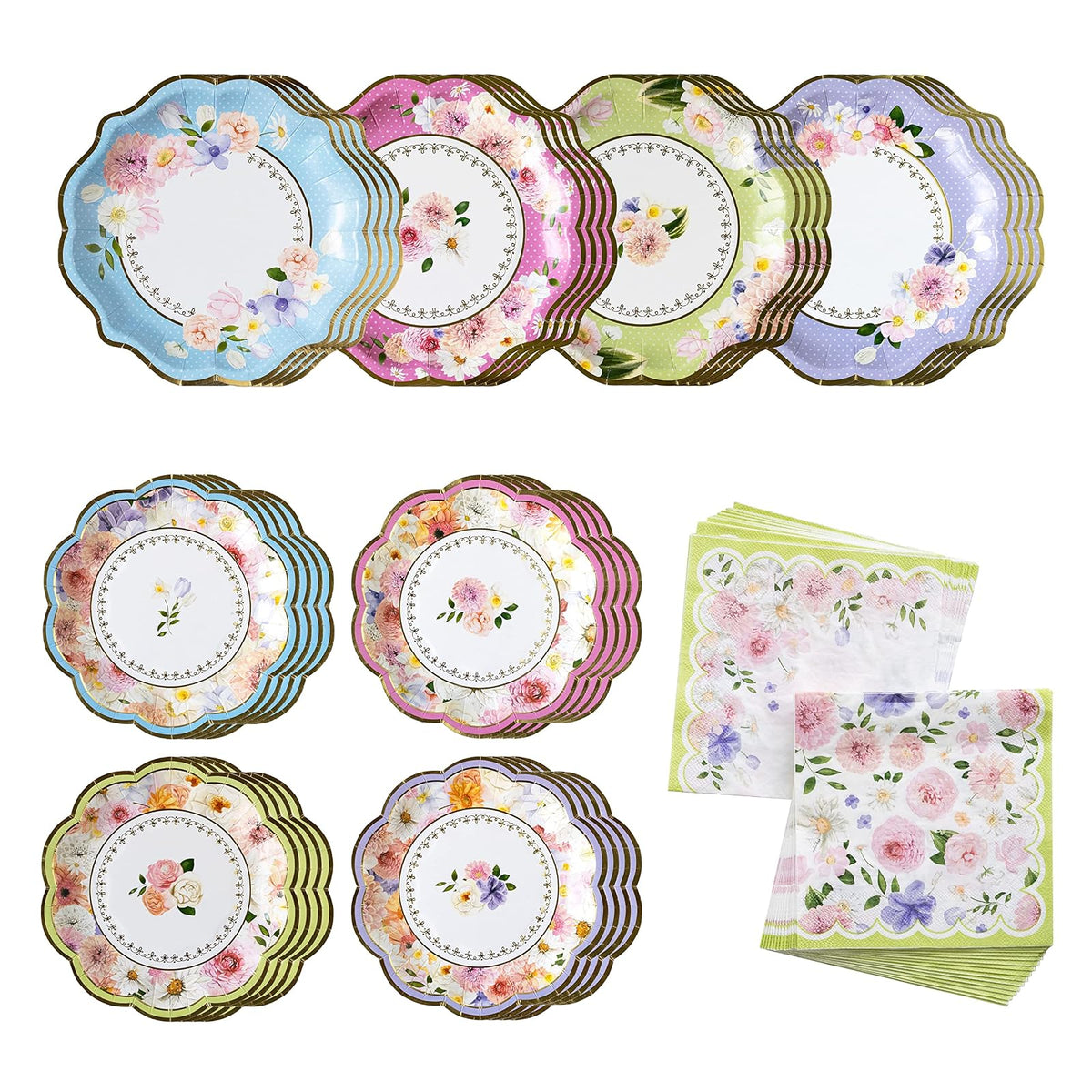 Kate Aspen - Juego de vajilla para decoración de fiesta de té (62 unidades, 16 invitados), coloridos suministros de fiesta en colores pastel para despedidas de soltera, baby shower, fiesta en el jardín, cumpleaños