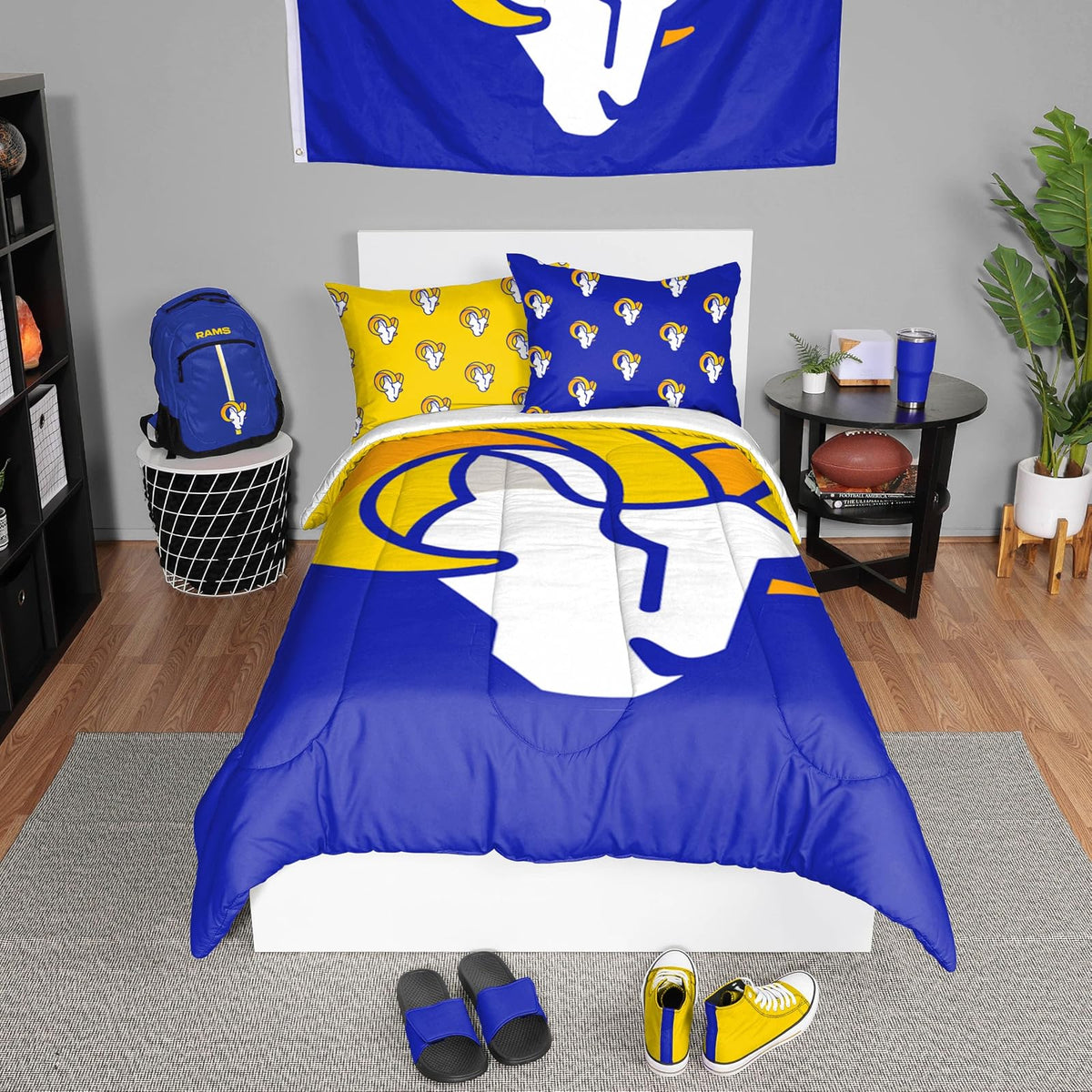 FOCO Juego de Edredón NFL 3 Piezas Individual con Logo de Equipo - Rams de Los Ángeles - Individual
