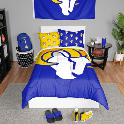 FOCO Juego de Edredón NFL 3 Piezas Individual con Logo de Equipo - Rams de Los Ángeles - Individual