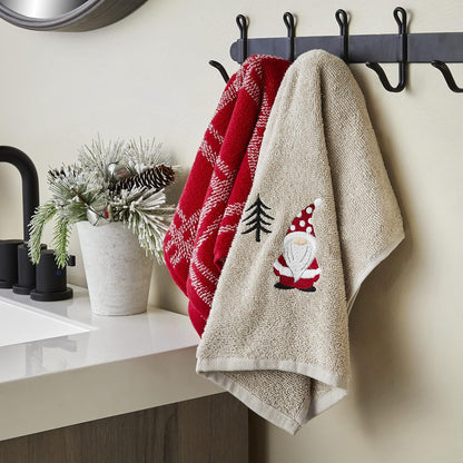 SKL Home - Juego de 2 Toallas de Mano de gnomo navideño/Invierno, para baño, Cocina, Bar y Regalo, Gris/Rojo