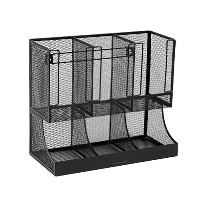 Mind Reader “Flume” Organizador de 6 compartimentos para condimentos y tazas, Malla de metal negro., 1