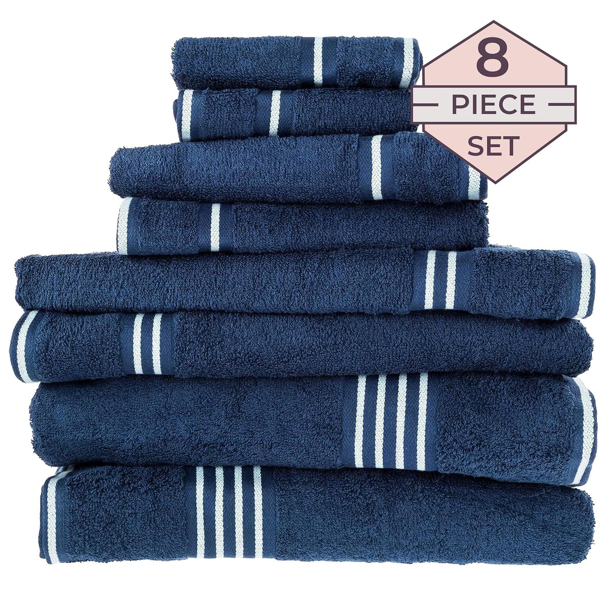 Lavish Home 67-0022-N Towel Set Rio, Navy, 8 Piece