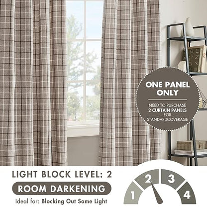 Madison Park Anaheim Cabin Plaid Curtain Window, Thermal Insulated Fleece Lining, Living Room Decor Light Blocking Drape for Bedroom, 1-Single Panel Pack, 50" x 84", Rod Pocket, Brown