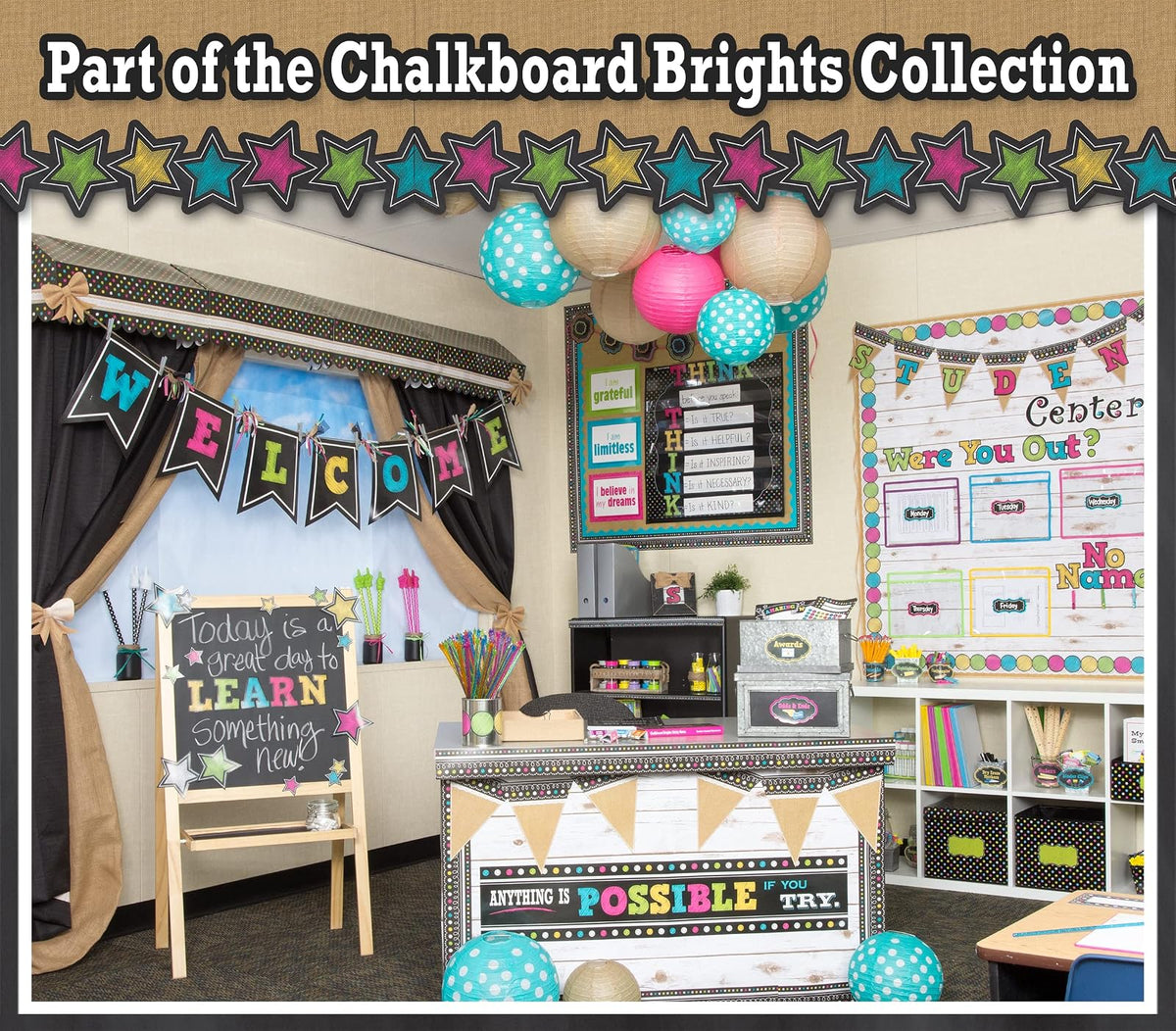 Teacher Created Resources TCR5615 pizarrón con calendario brillante, juego de tablón de anuncios, papel, multi