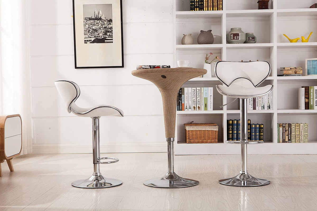 Roundhill Furniture Masaccio - Taburete Giratorio Ajustable de Piel sintético Acolchado con Base cromada, Juego de 2, Color Blanco
