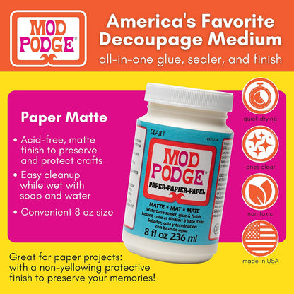 Mod Podge Sellador de base de agua, pegamento y acabado para papel (8 onzas), CS11236 acabado mate
