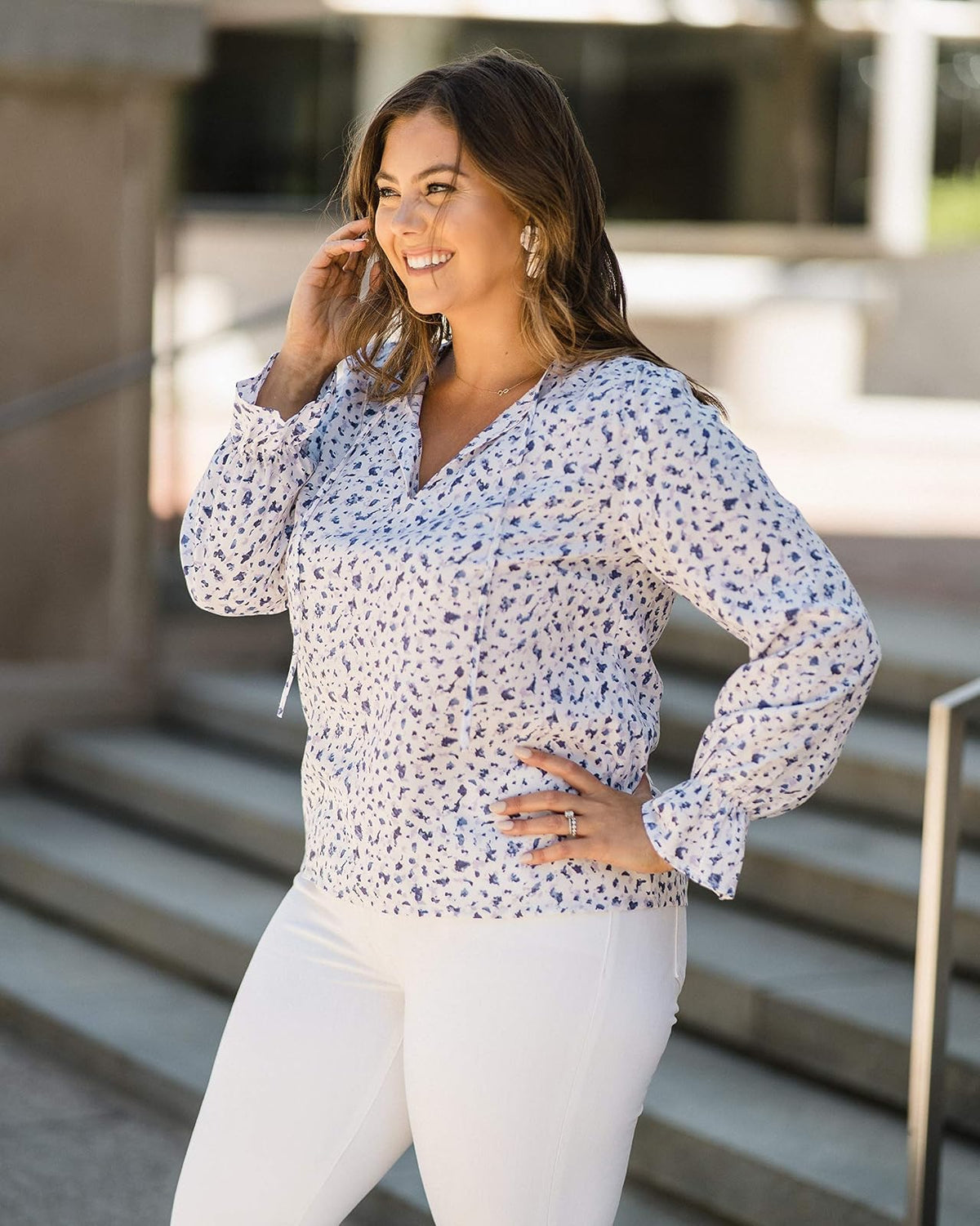 The Drop Top campesino Para Mujer, Blanco/Estampado Azul por @caralynmirand