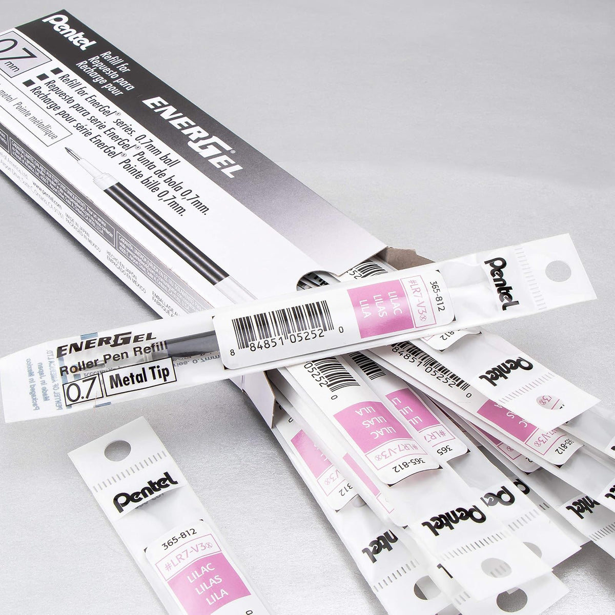 Pentel - Tinta de repuesto para bolígrafo de gel EnerGel, punta de metal de 0,7 mm, mediano, tinta lila, paquete de 12 (LR7-V3)