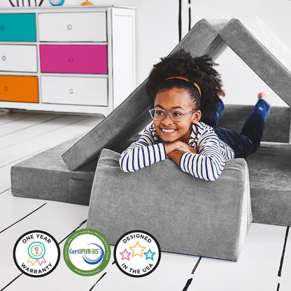 Yourigami - Sofá de Juego para niños y niños pequeños, sofá Plegable Convertible, diseño Modular de Espuma Duradera, Color Gris montaña