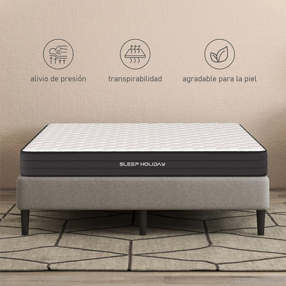 Colchon en Caja Sleep Holiday Basic Individual, firmeza Media, Bonnell, Espuma Limpia y certificada por CertiPUR-US, Durabilidad y Comodidad