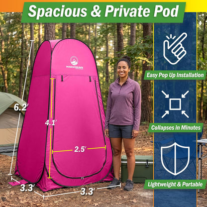 Wakeman Outdoor - Tienda de campaña de privacidad para Ducha, vestidor o Inodoro portátil con Bolsa de Transporte para Camping, Playa o portón Trasero (Rosa)