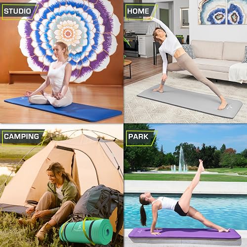 ProsourceFit - Esterilla extra gruesa para yoga y pilates de 1,3 cm (1/2 pulgada) o 2,5 cm (1 pulgada), 180 cm de largo, alta densidad, con espuma cómoda y correa de transporte, color púrpura