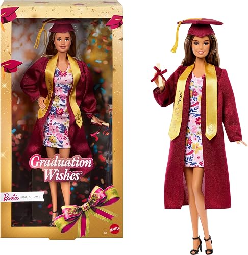 Muñeca de Moda Barbie Signature Graduation Wishes con Bata de Color Burdeos y Gorra de Borla, Juguete Coleccionable en Embalaje de Regalo