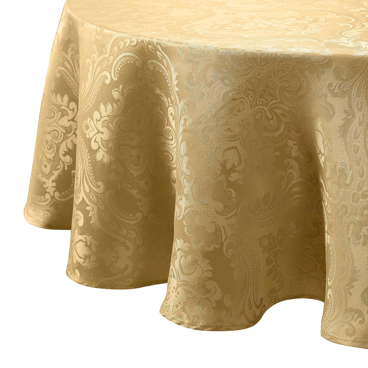 Elrene Home Fashions Caiden Elegance - Mantel de Damasco Resistente al Agua y Manchas - Dorado - 177.8 cm (Redondo)