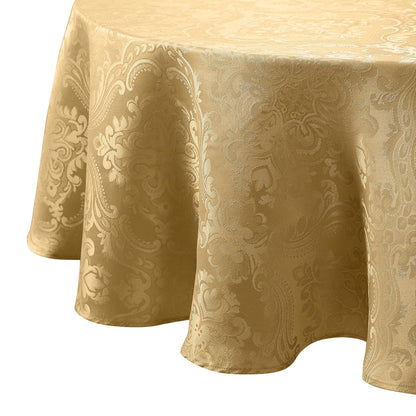 Elrene Home Fashions Caiden Elegance - Mantel de Damasco Resistente al Agua y Manchas - Dorado - 177.8 cm (Redondo)