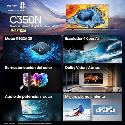 Toshiba Television C350NM (Modelo 2025) Pantalla 43 Pulgadas, Smart Fire TV UHD 4K,Control Remoto por Voz con Alexa, Escalador 4K por lA,Dolby Vision Atmos,Modo Juego, mira TV en Vivo sin Cable
