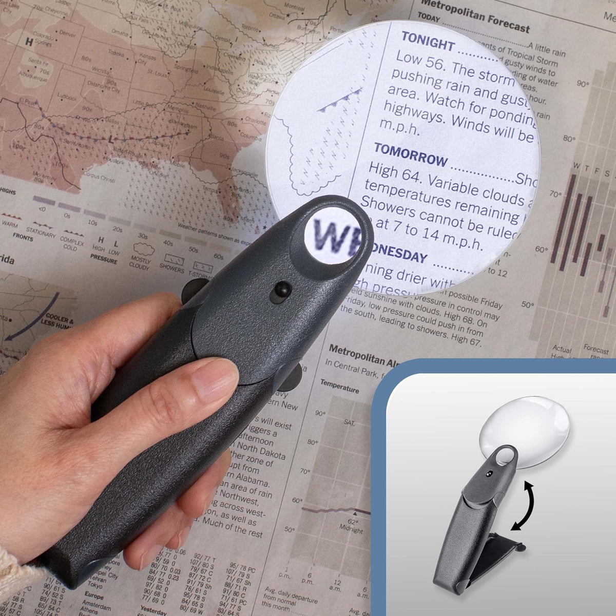 Carson Freehand Lupa de Mano de 2.5X con luz LED o Manos Libres con Lente de Punto de 5.5X (FH-25), Gris