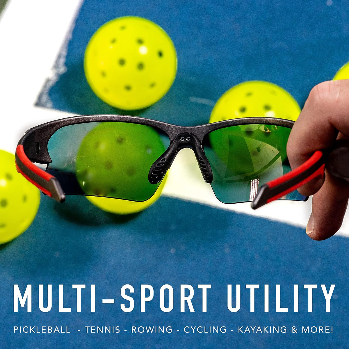Franklin Sports - anteojos de sol de pickleball - Todos los deportes UV para tenis, pickleball, ciclismo, remo + más, tonos atléticos con diadema + bolsa de transporte, rojo