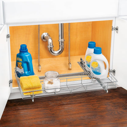 Lynk Organizador de clóset de baño para colocar bajo el lavabo profesional con ruedas – Dos cajones extraíbles con estante deslizante – 29,2 cm ancho x 45,7 cm profundo – Cromo, Organizador en forma de U para debajo del fregadero, Cromado, 1