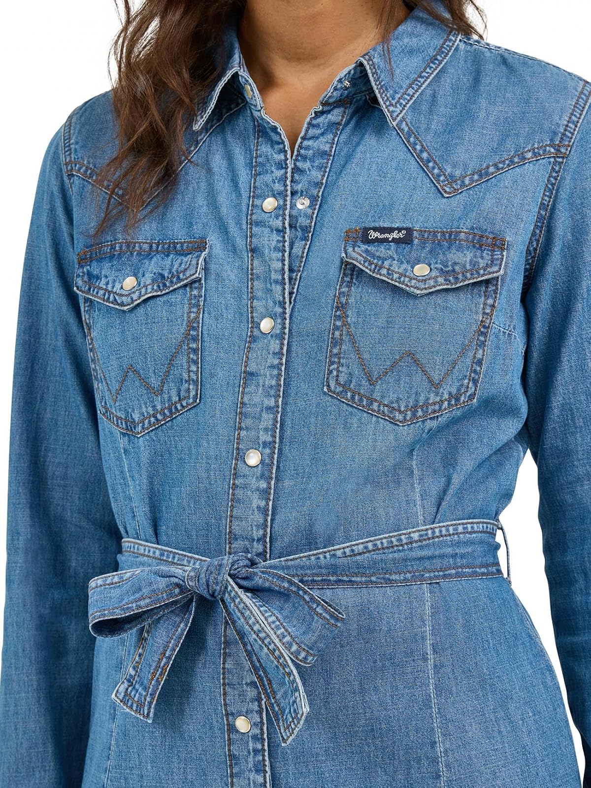 Wrangler Vestido Retro Long Sleeve Western de Algodón para Mujer