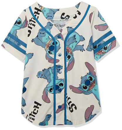 Disney Disney 's Girls Lilo & Stitch and Angel - Playera de béisbol clásica de Malla con Botones Camisa para Niñas